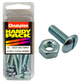 Champion - ROOFING BOLTS & NUTS-MUSHROOM HEAD-COMBO-3/16" x 1-1/2"-UNC-ZINC PLATED | BH093